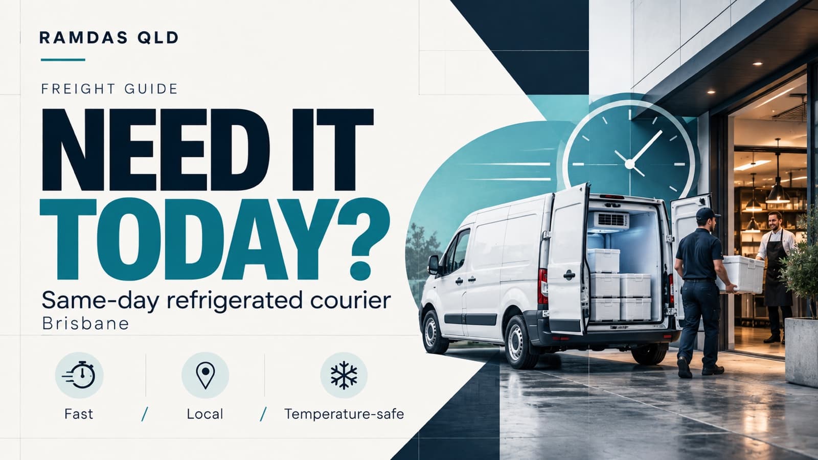 Need it today? Same-day refrigerated courier in Brisbane — a driver carries a chilled box from a refrigerated van to a restaurant door